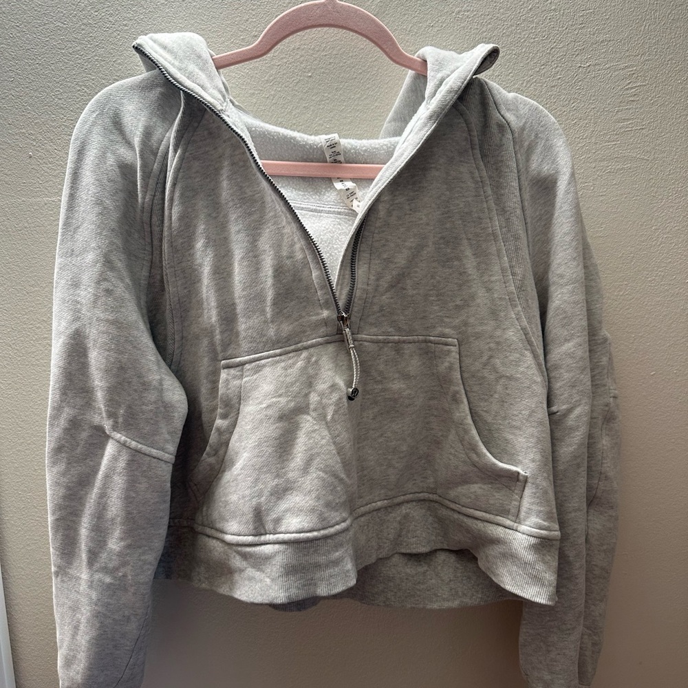 Gray Cropped Scuba Half-Zip Sweatshirt